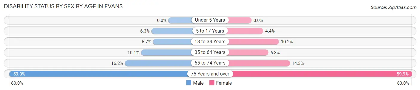 Disability Status by Sex by Age in Evans