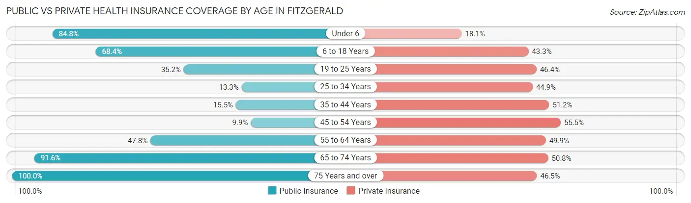Public vs Private Health Insurance Coverage by Age in Fitzgerald