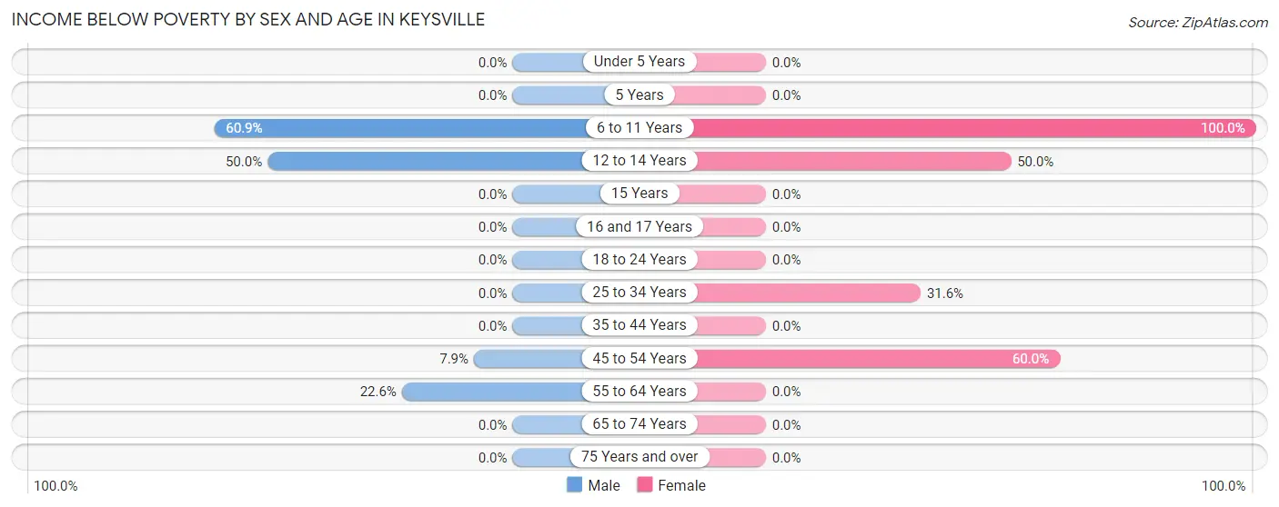 Income Below Poverty by Sex and Age in Keysville