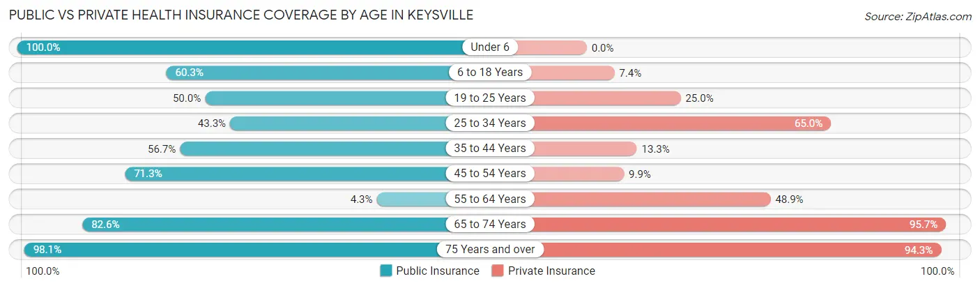Public vs Private Health Insurance Coverage by Age in Keysville