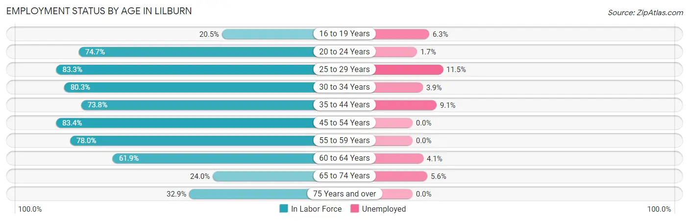 Employment Status by Age in Lilburn