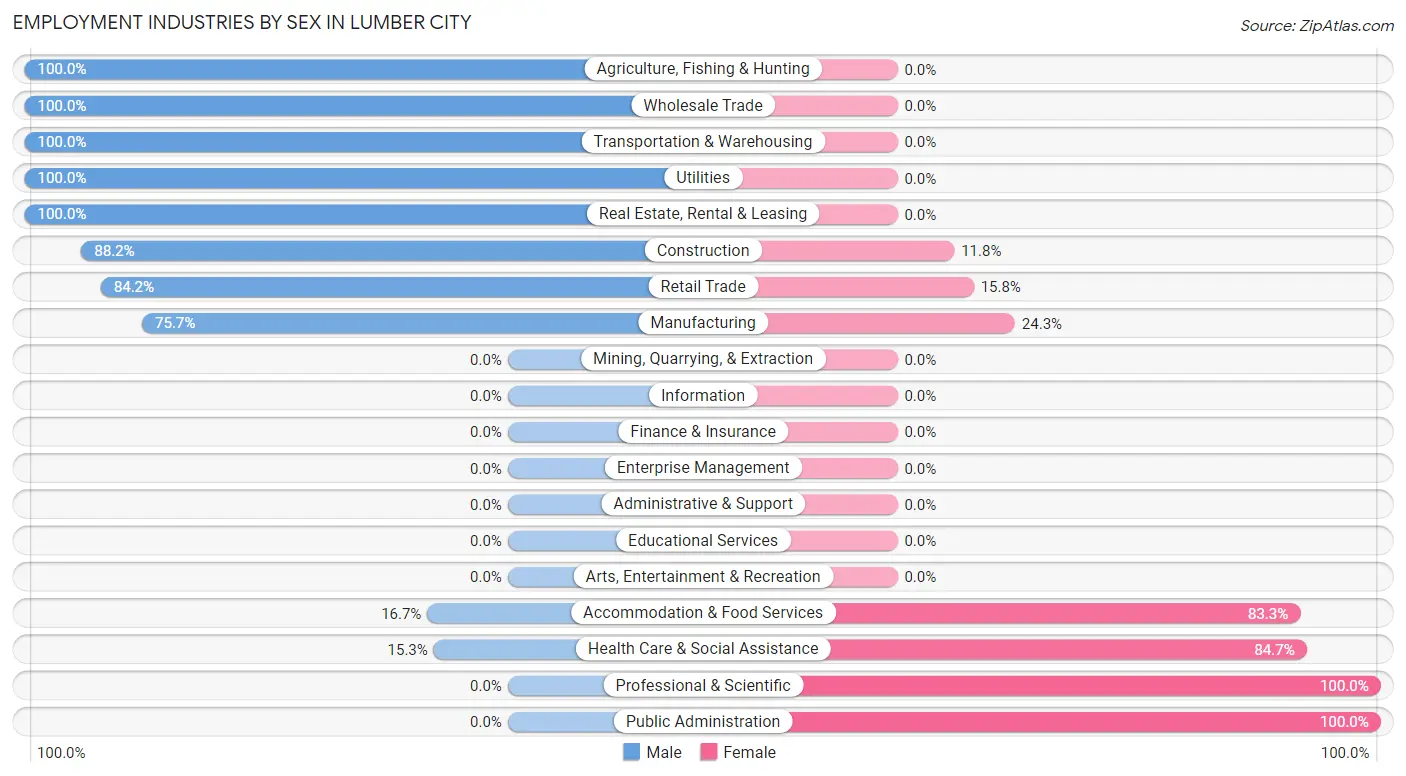 Employment Industries by Sex in Lumber City