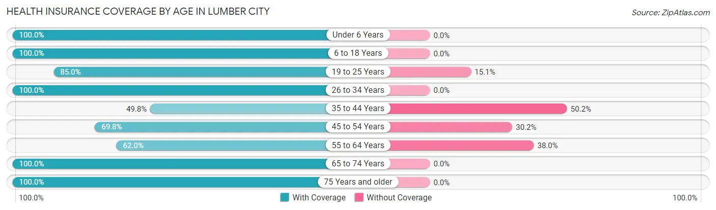 Health Insurance Coverage by Age in Lumber City