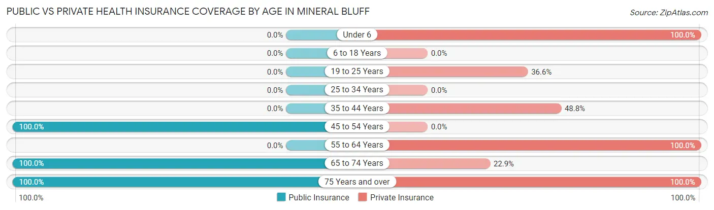 Public vs Private Health Insurance Coverage by Age in Mineral Bluff
