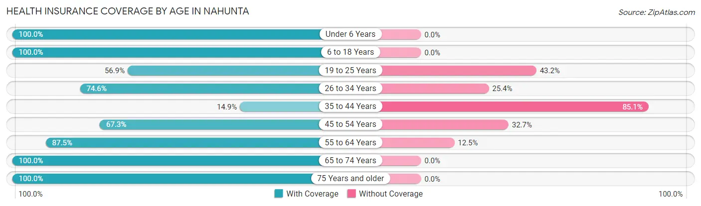 Health Insurance Coverage by Age in Nahunta