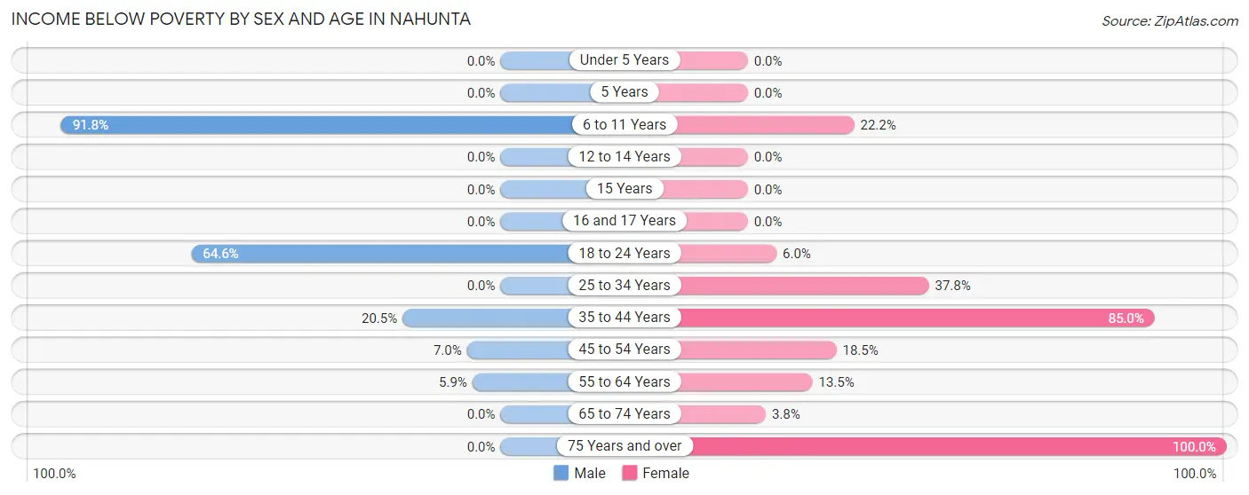 Income Below Poverty by Sex and Age in Nahunta