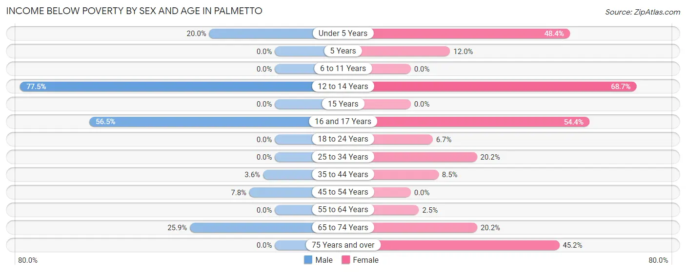 Income Below Poverty by Sex and Age in Palmetto