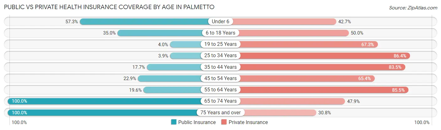 Public vs Private Health Insurance Coverage by Age in Palmetto