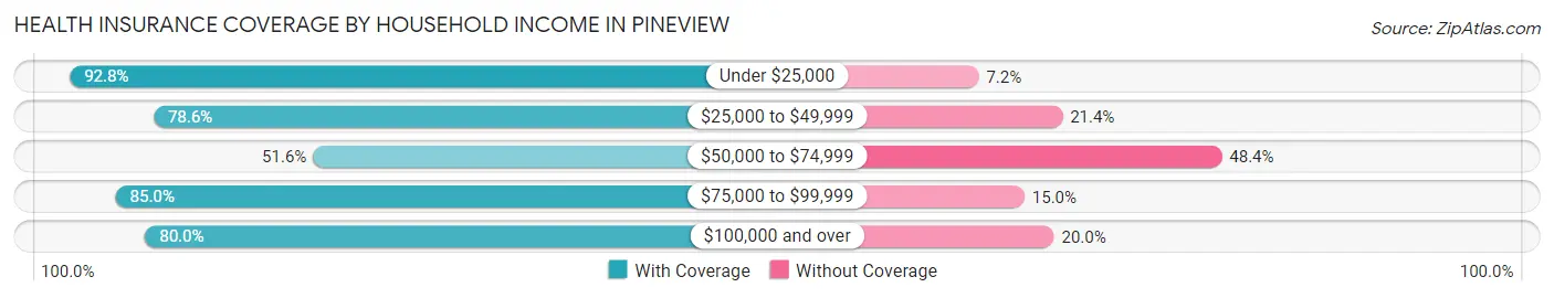 Health Insurance Coverage by Household Income in Pineview