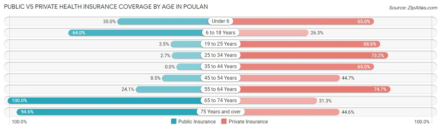 Public vs Private Health Insurance Coverage by Age in Poulan