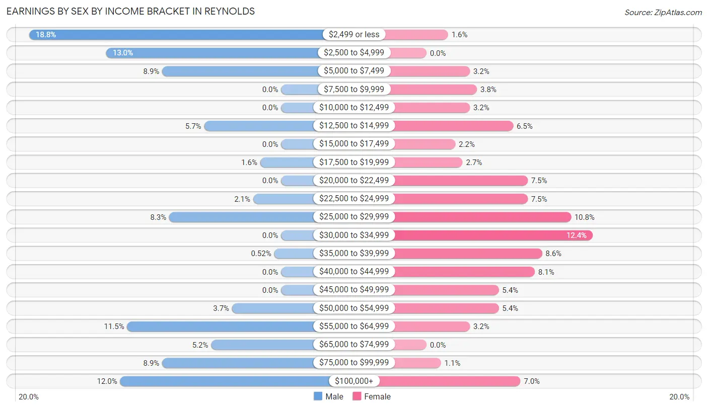 Earnings by Sex by Income Bracket in Reynolds