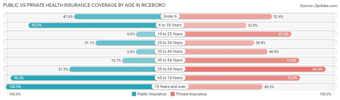 Public vs Private Health Insurance Coverage by Age in Riceboro