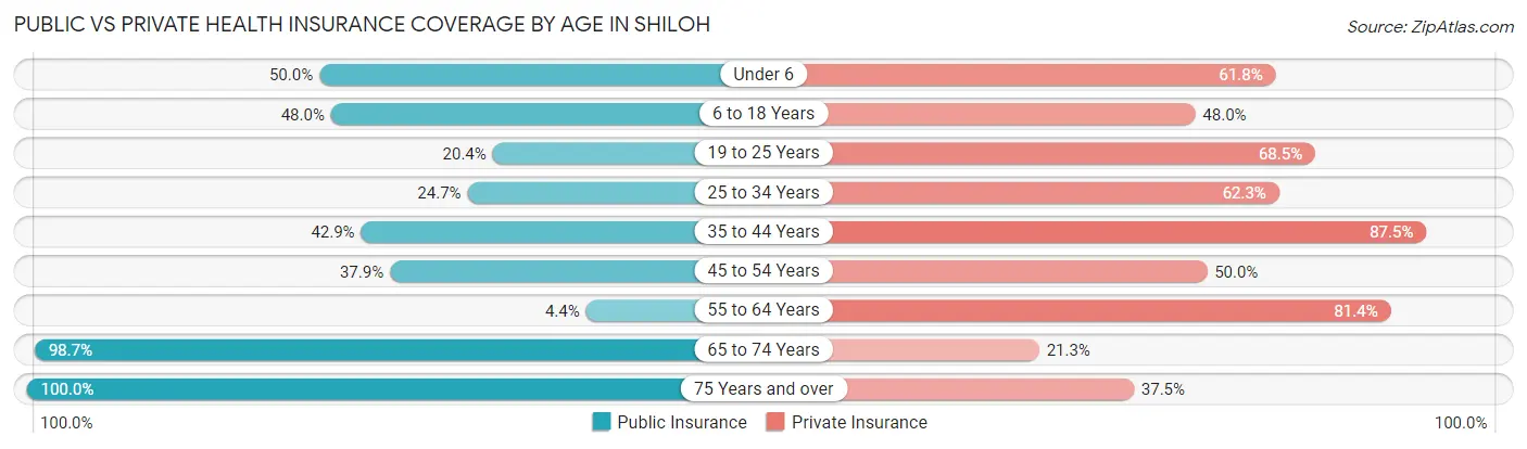 Public vs Private Health Insurance Coverage by Age in Shiloh