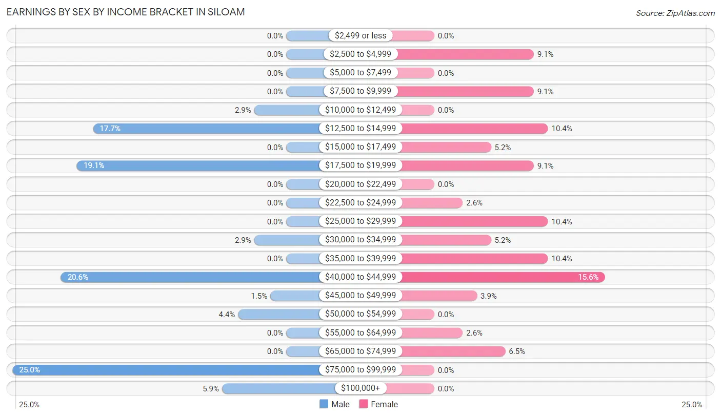 Earnings by Sex by Income Bracket in Siloam