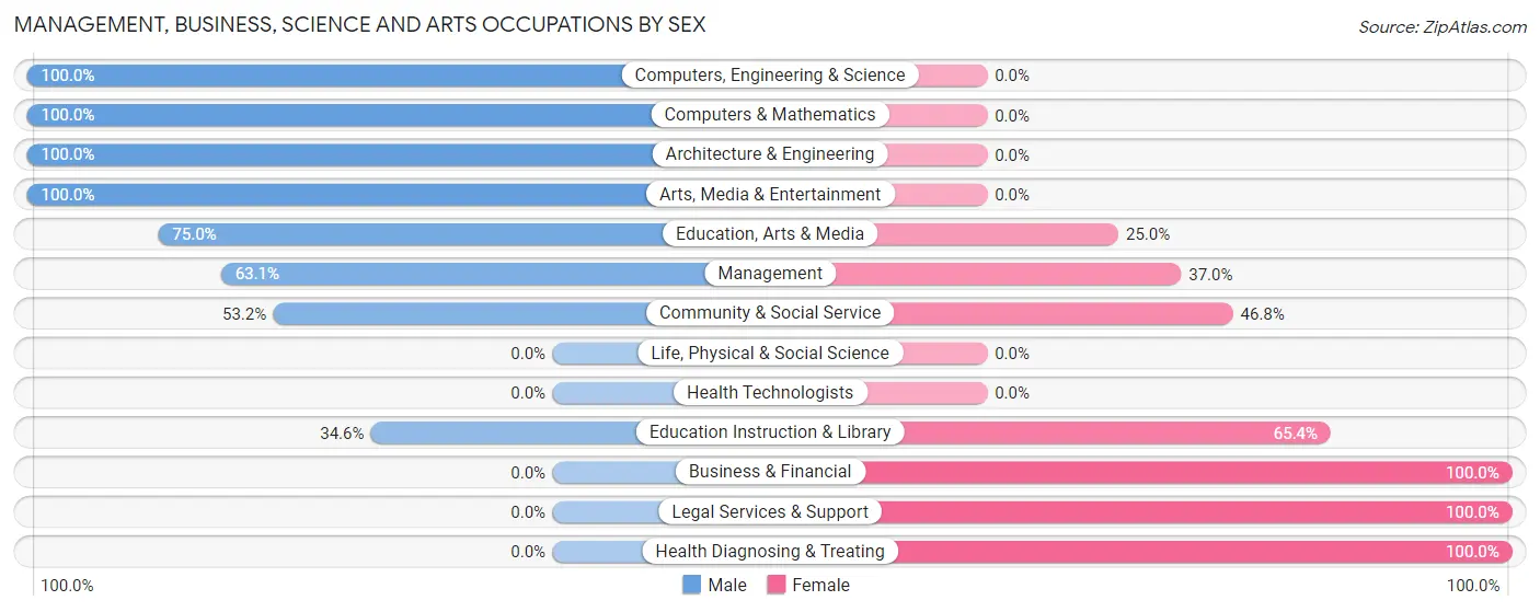 Management, Business, Science and Arts Occupations by Sex in Temple