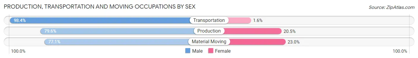 Production, Transportation and Moving Occupations by Sex in Twin City