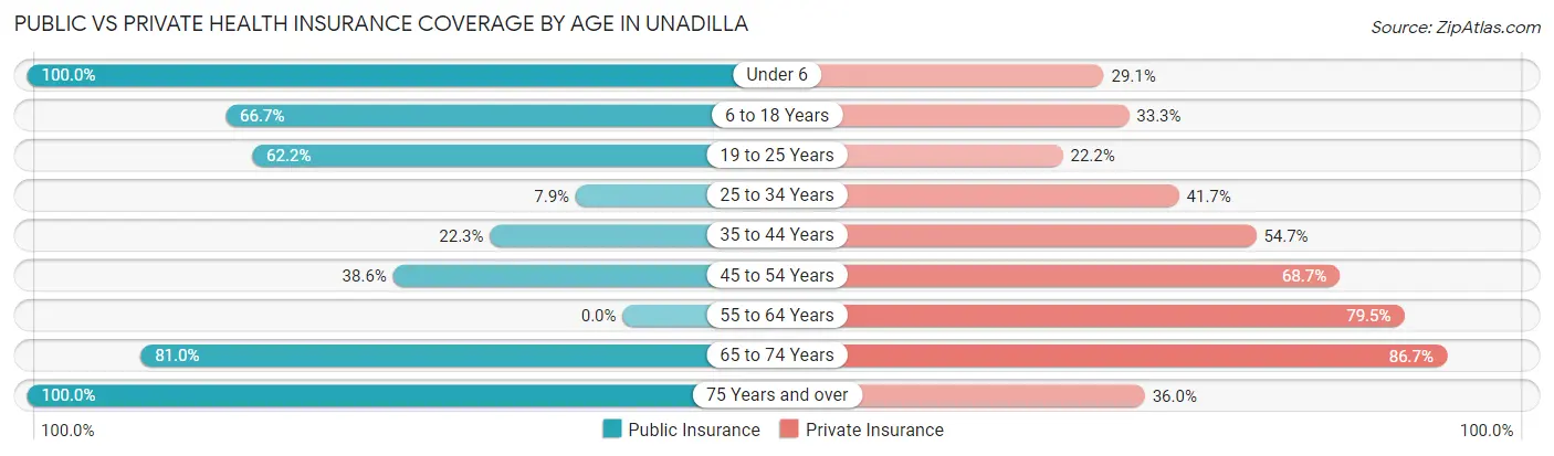 Public vs Private Health Insurance Coverage by Age in Unadilla