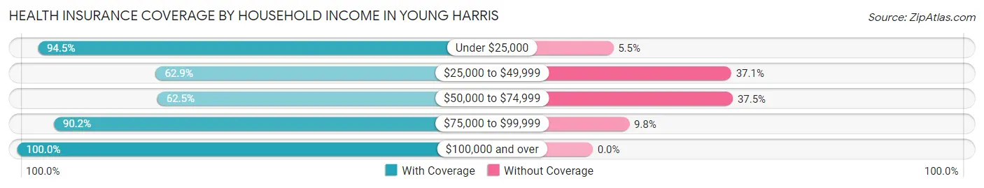 Health Insurance Coverage by Household Income in Young Harris