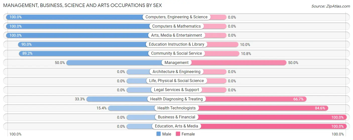 Management, Business, Science and Arts Occupations by Sex in Young Harris