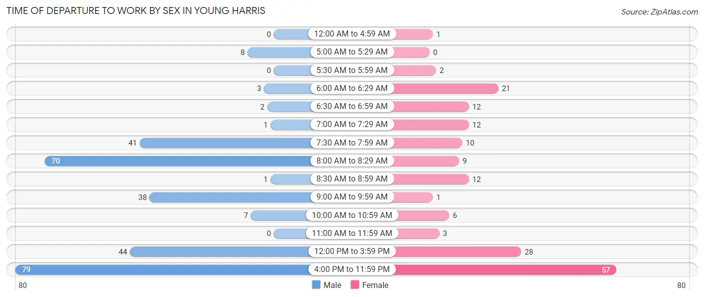 Time of Departure to Work by Sex in Young Harris