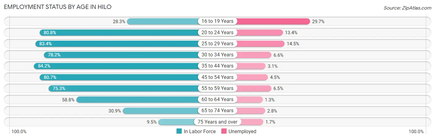 Employment Status by Age in Hilo