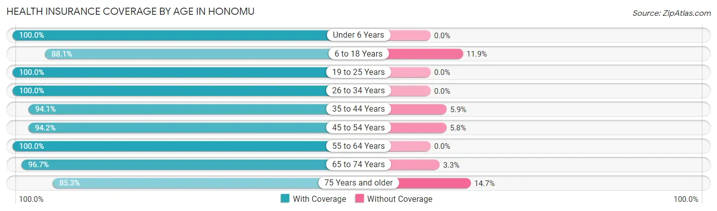 Health Insurance Coverage by Age in Honomu