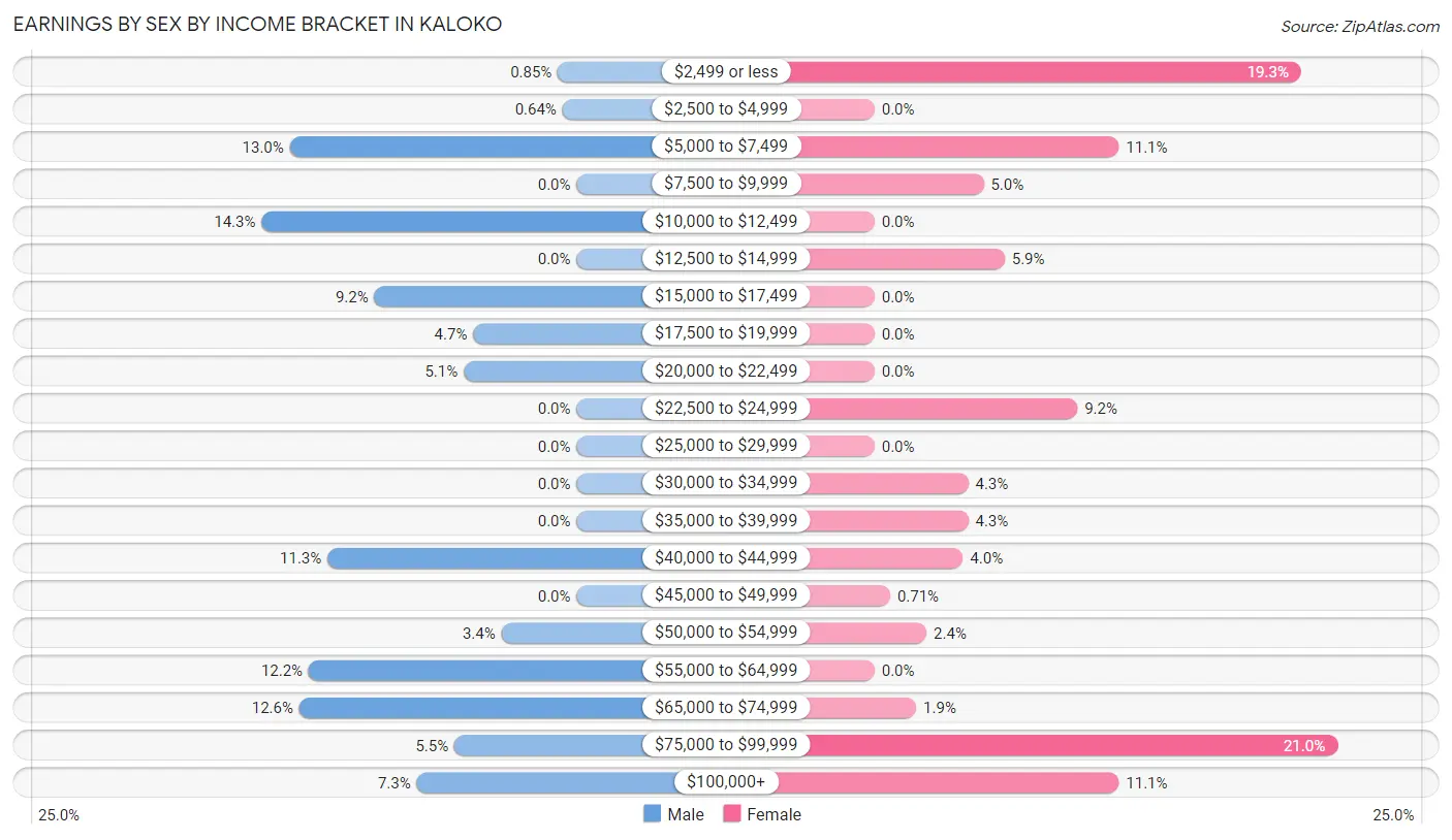 Earnings by Sex by Income Bracket in Kaloko