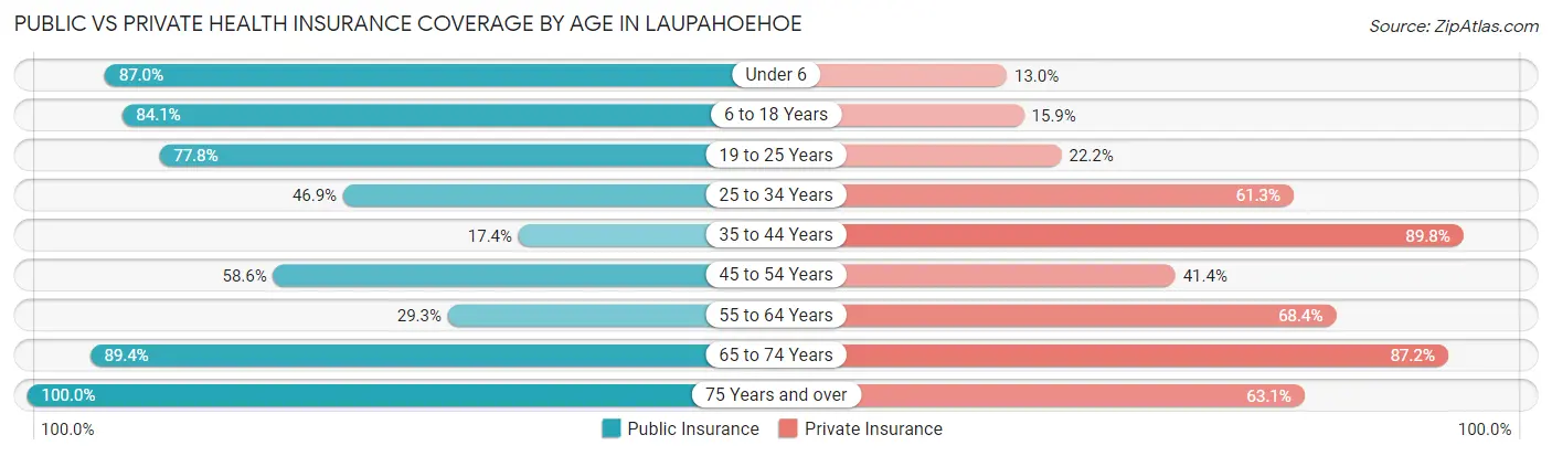 Public vs Private Health Insurance Coverage by Age in Laupahoehoe