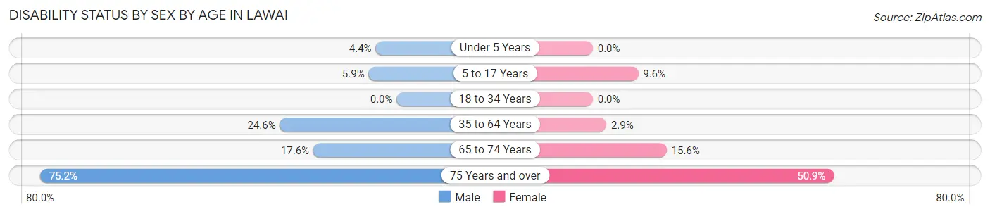 Disability Status by Sex by Age in Lawai