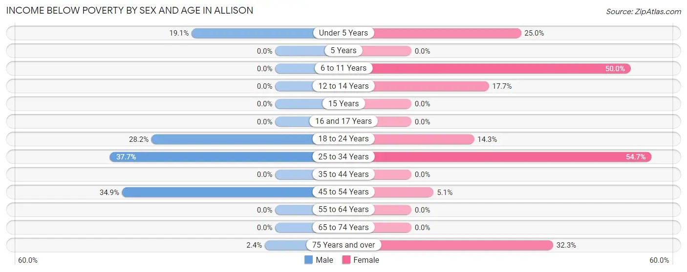Income Below Poverty by Sex and Age in Allison