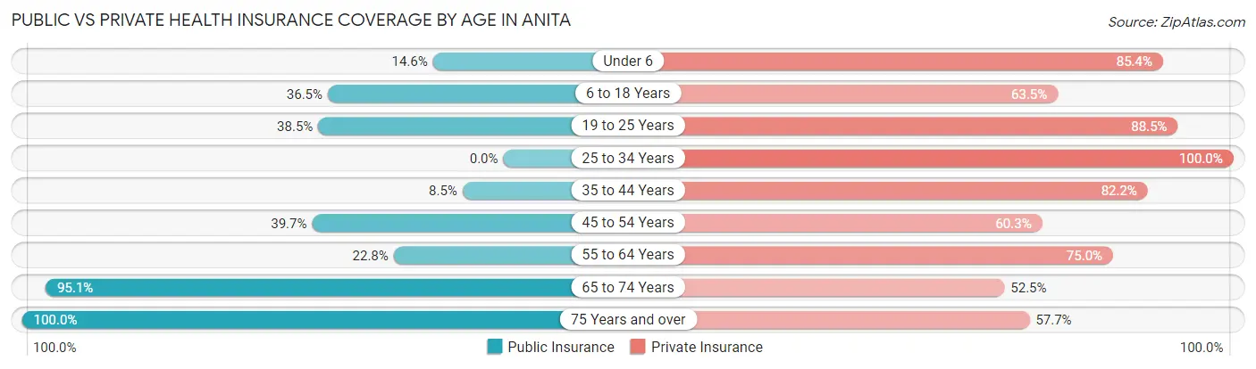 Public vs Private Health Insurance Coverage by Age in Anita