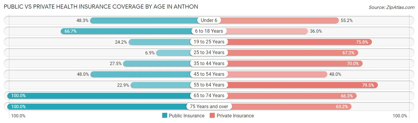 Public vs Private Health Insurance Coverage by Age in Anthon