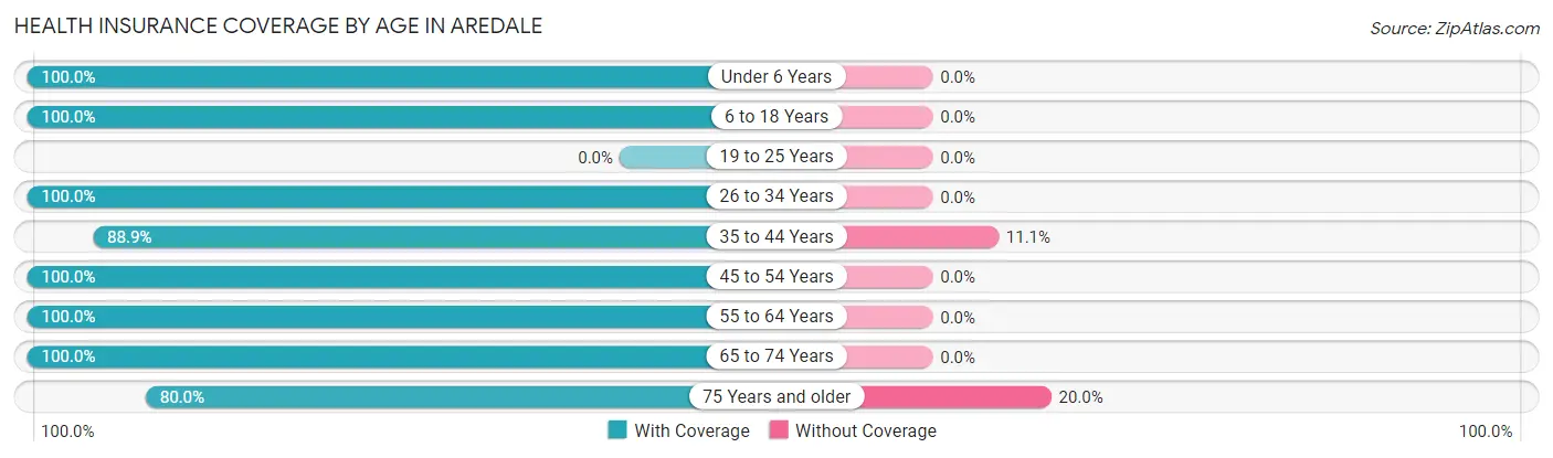 Health Insurance Coverage by Age in Aredale