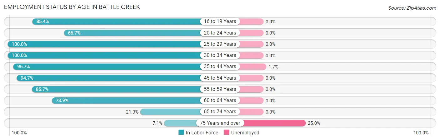 Employment Status by Age in Battle Creek