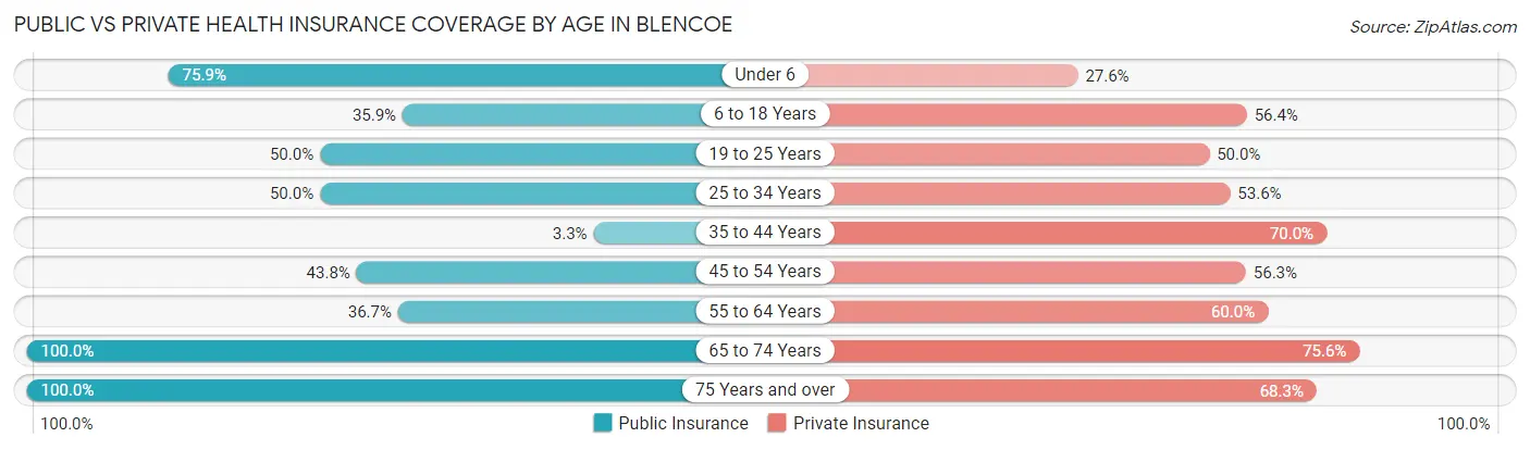 Public vs Private Health Insurance Coverage by Age in Blencoe