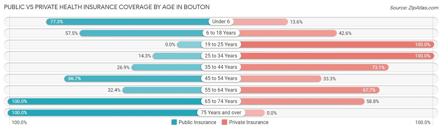 Public vs Private Health Insurance Coverage by Age in Bouton