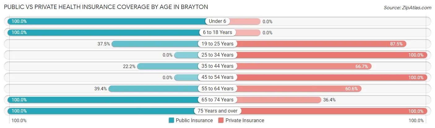 Public vs Private Health Insurance Coverage by Age in Brayton