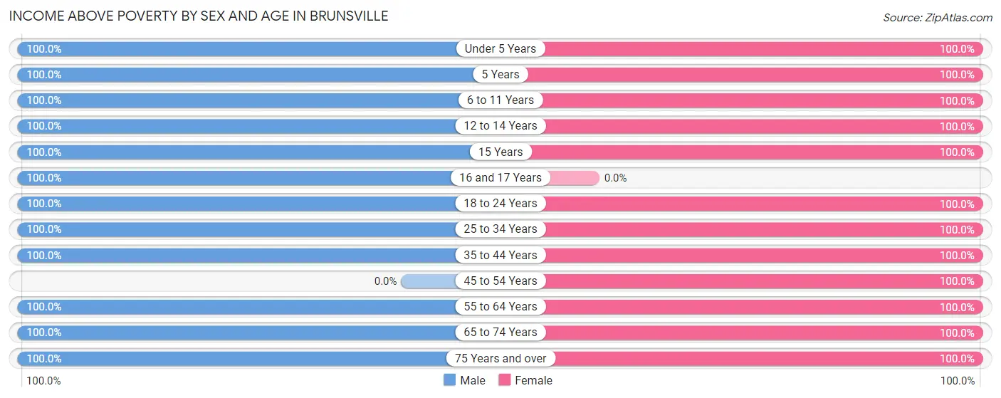 Income Above Poverty by Sex and Age in Brunsville