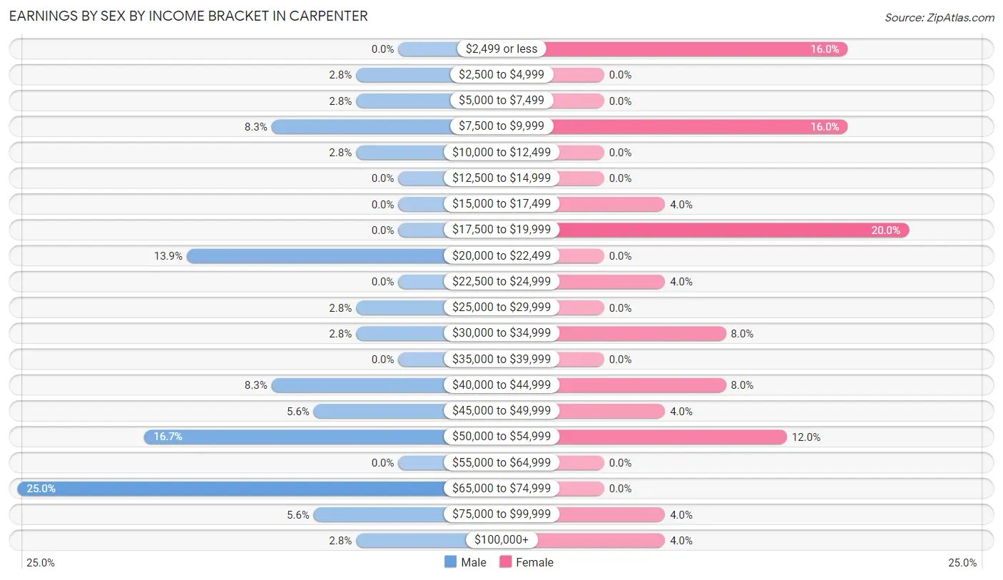 Earnings by Sex by Income Bracket in Carpenter