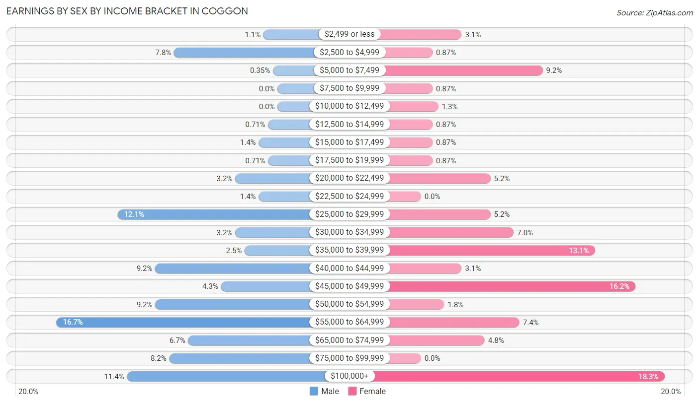 Earnings by Sex by Income Bracket in Coggon