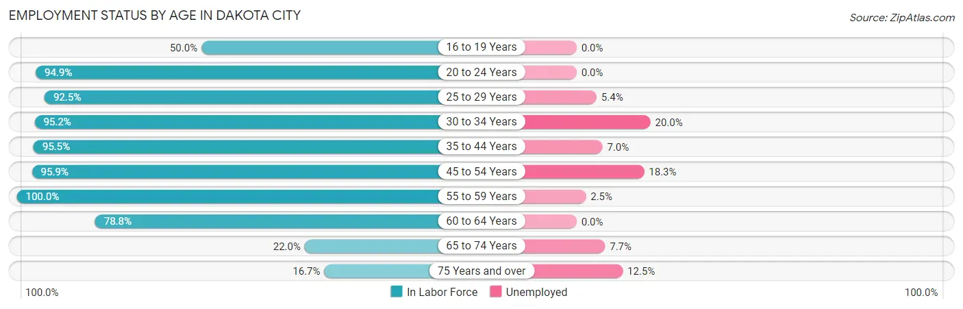 Employment Status by Age in Dakota City