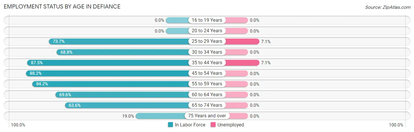 Employment Status by Age in Defiance