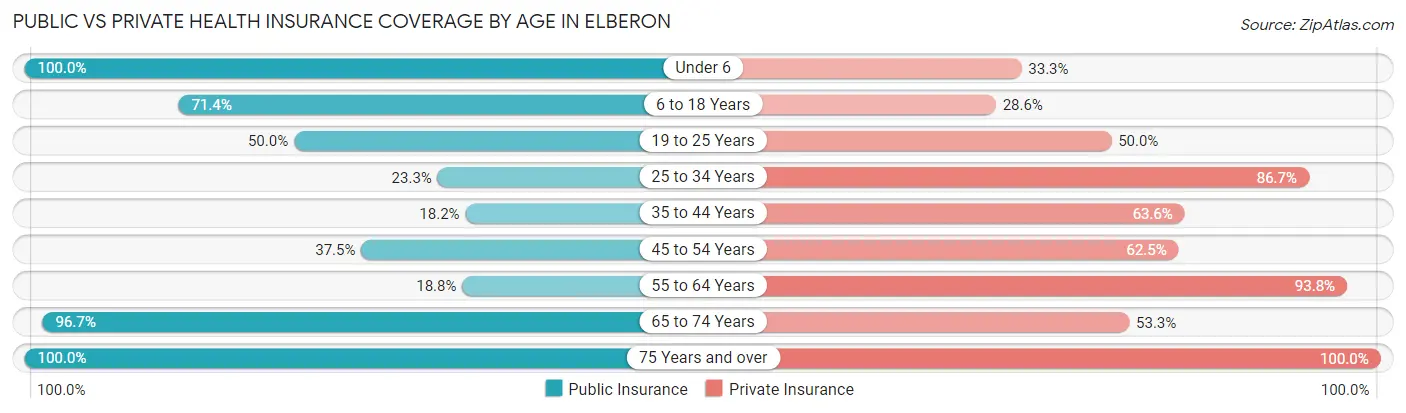 Public vs Private Health Insurance Coverage by Age in Elberon