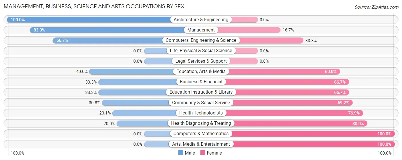 Management, Business, Science and Arts Occupations by Sex in Ellsworth