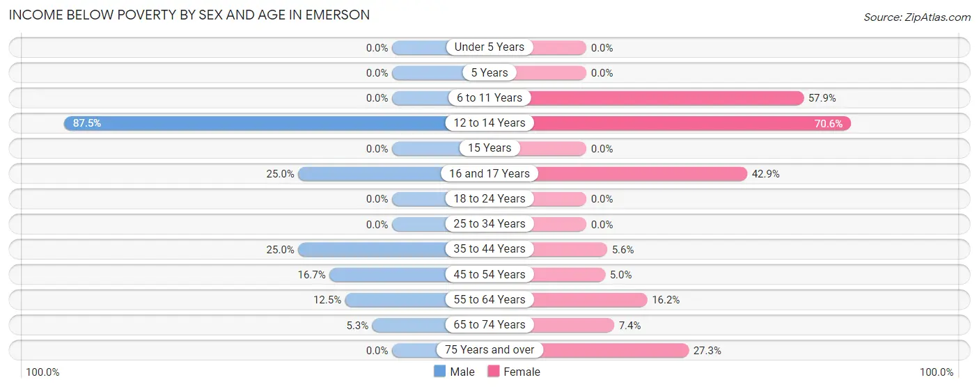 Income Below Poverty by Sex and Age in Emerson