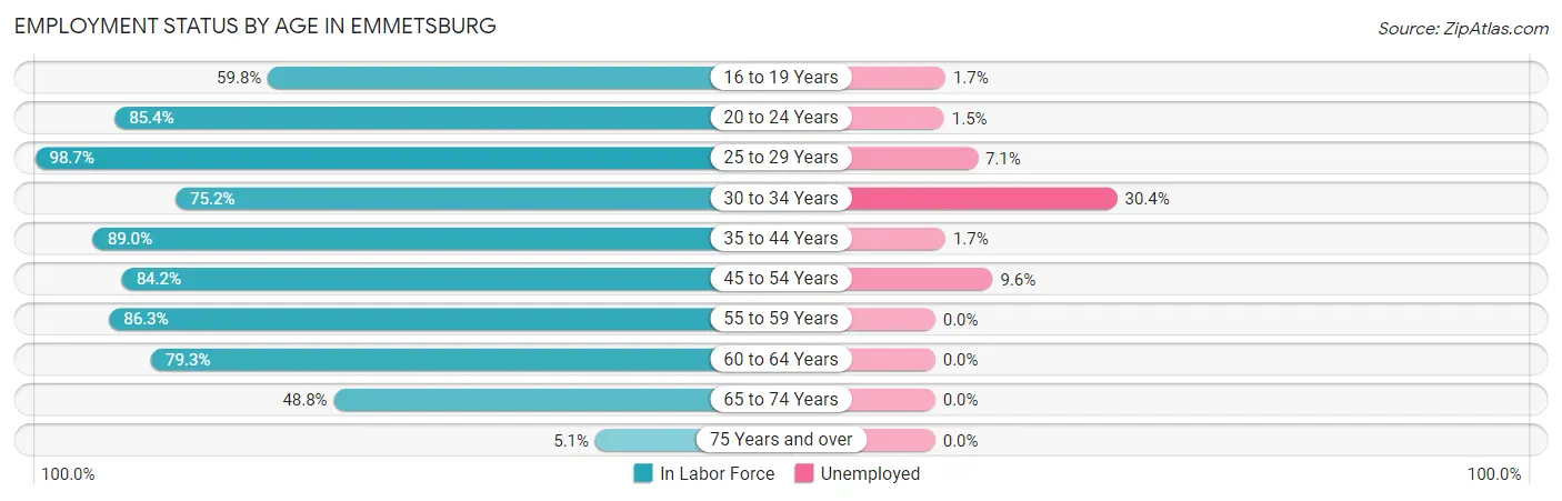 Employment Status by Age in Emmetsburg