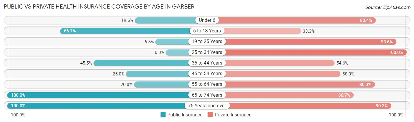 Public vs Private Health Insurance Coverage by Age in Garber