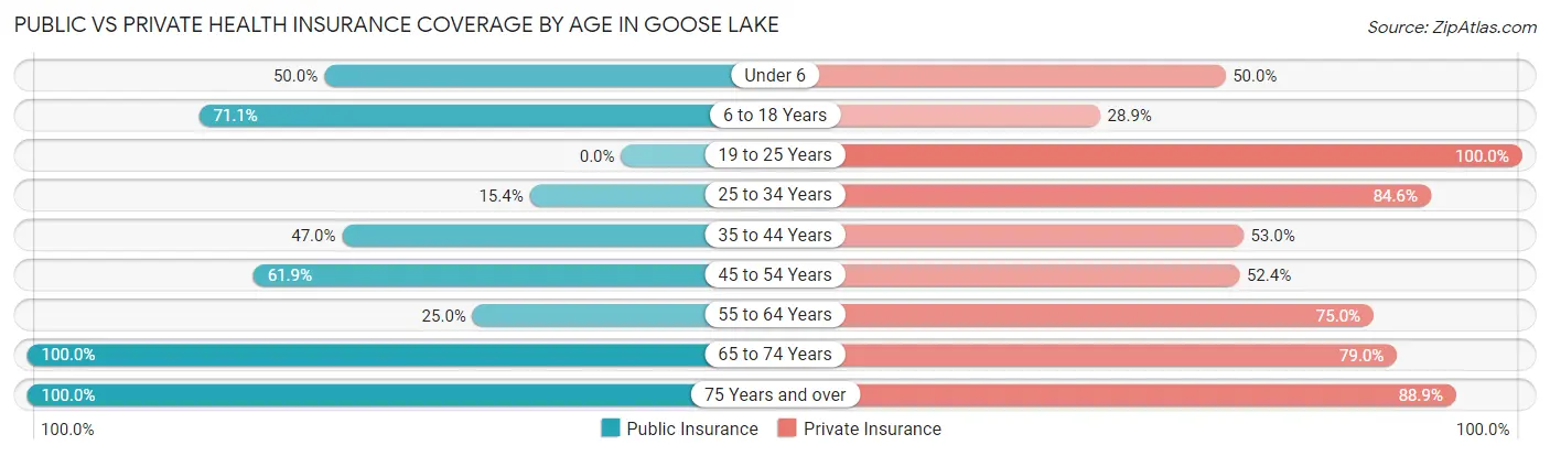 Public vs Private Health Insurance Coverage by Age in Goose Lake
