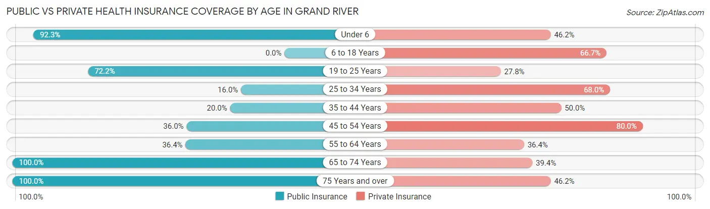 Public vs Private Health Insurance Coverage by Age in Grand River