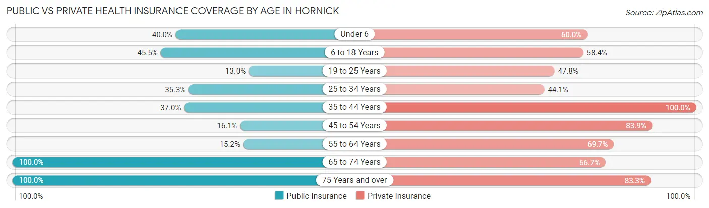 Public vs Private Health Insurance Coverage by Age in Hornick